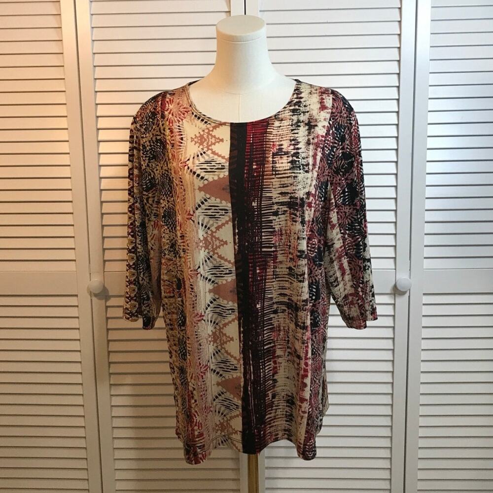 Vikki Vi Vintage 90s Bohemian Patchwork Strips Tunic Top 0X Limited Edition